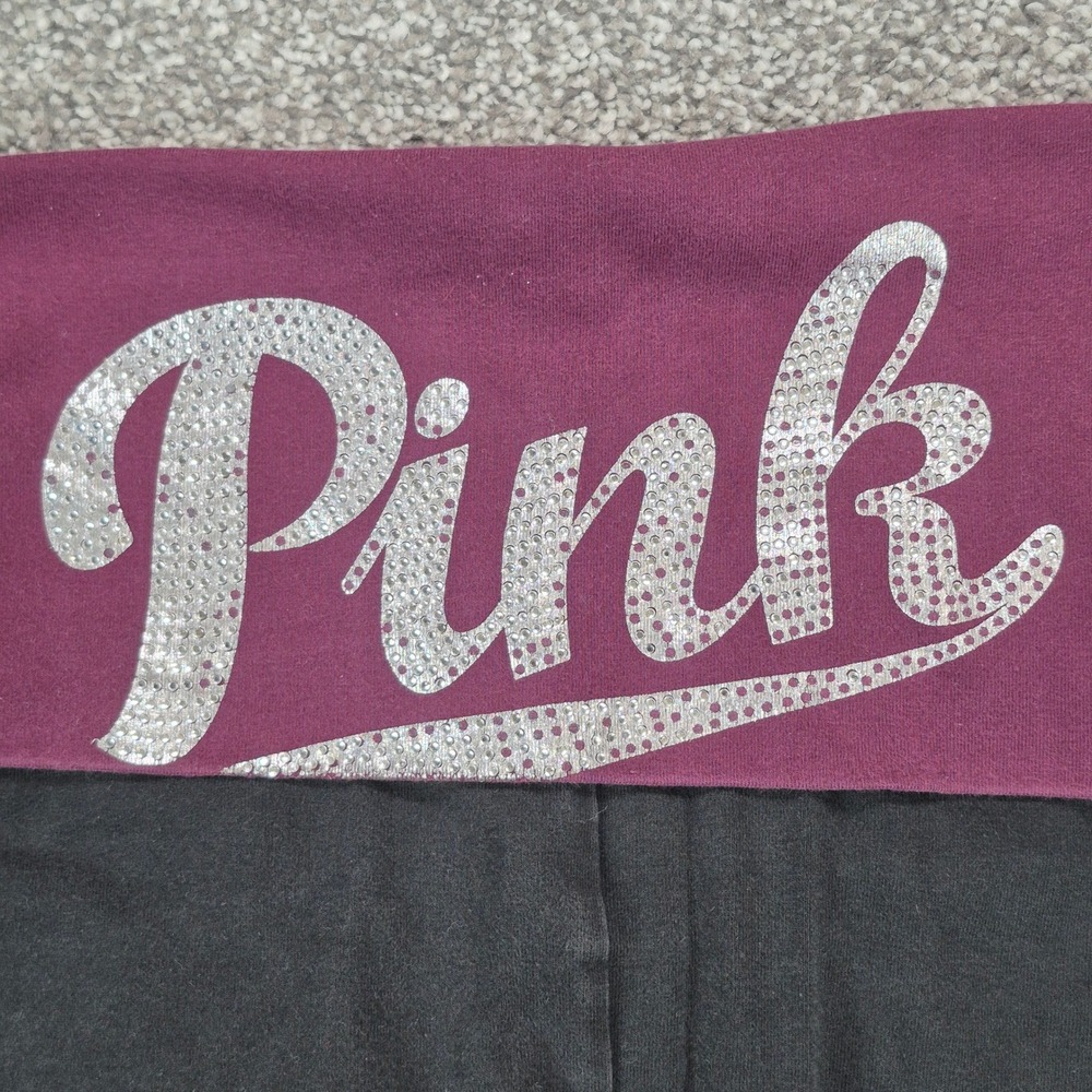Victoria's Secret PINK Yoga Pants Womens Medium Black Foldover Rhinestone Flare - Picture 3 of 13
